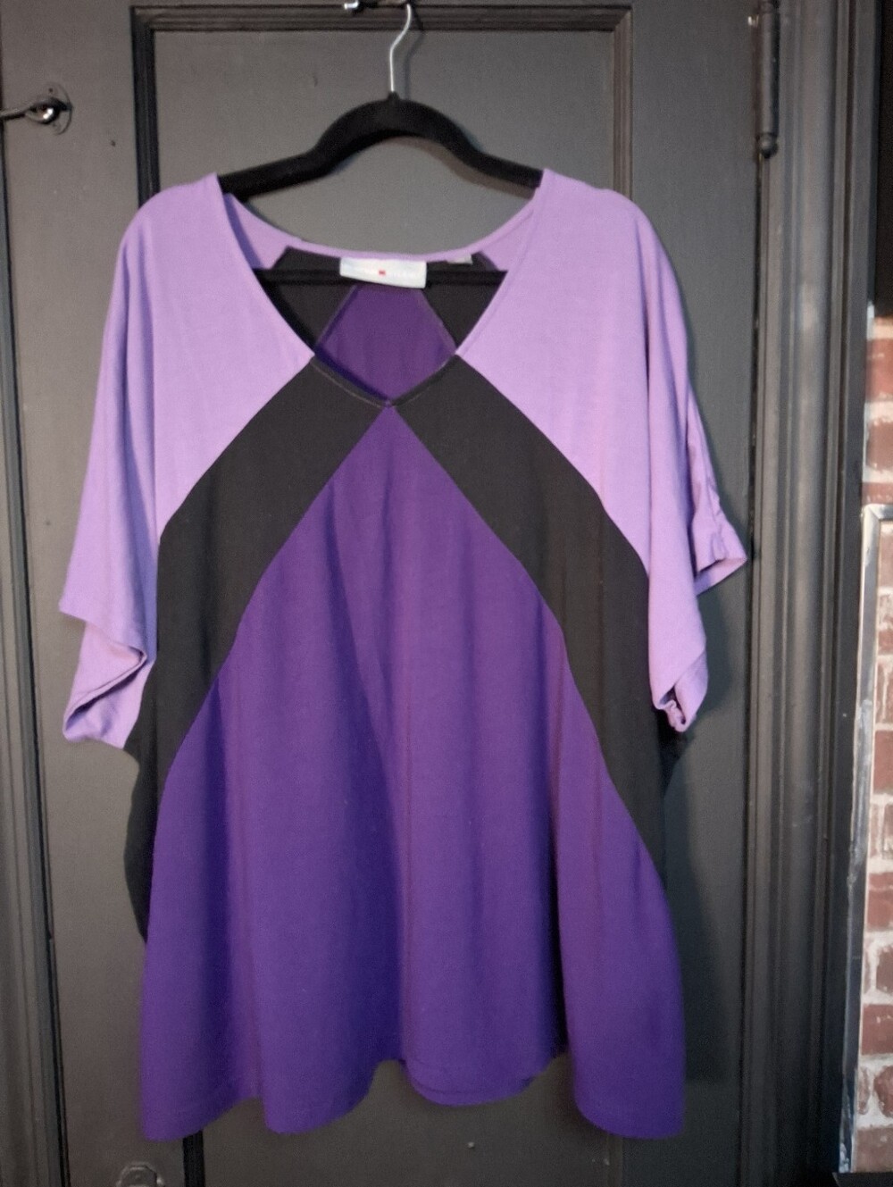 Avenue Purple and Black Colorblock V-Neck Tunic